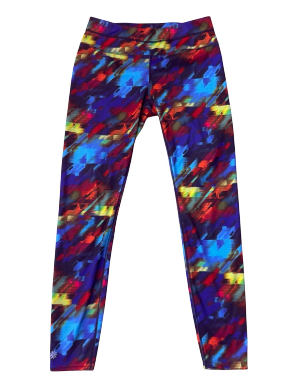 Athleta Pixel Print Running Leggings Medium Hidden Zip Pocket Colorful - Picture 2 of 6